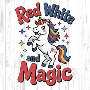 Red White and Magic Unicorn Digital Png, 4th of July Patriotic Clipart, America Independence Day Download, Cute Unicorn File for Crafts