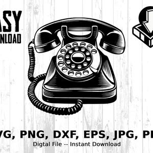 Vintage Rotary Phone Digital, Retro Telephone Svg, Old Phone Png, Eps, Dxf, Jpg Files, Cricut, Vector Clipart, Instant Download