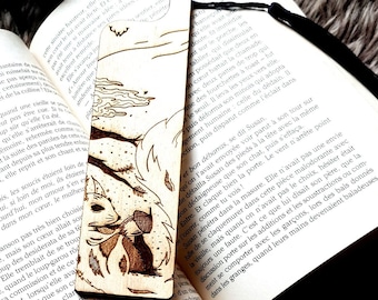 Konfigurowalna drewniana zakładka wiewiórka/grawerowana zakładka/laserowa zakładka/ilustracja zakładka/duch zwierząt/drewno