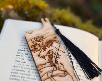 Marcapáginas personalizable de madera de ciervo / marcador grabado / marcador con ilustración / marcador láser / hecho a mano / madera / espíritu animal