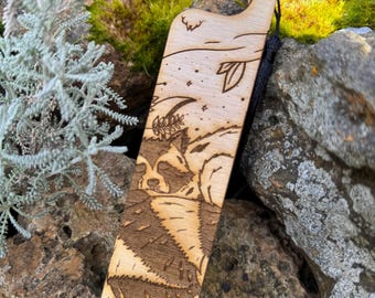Marcador de madera de mapache personalizable / ilustración de marcador grabado / marcador láser / hecho a mano / madera / espíritu animal