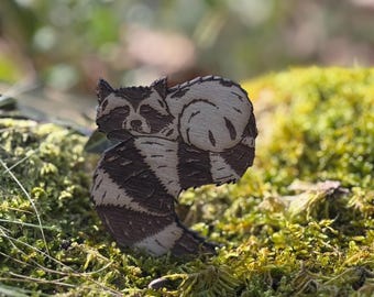 Imán de mapache de madera / Imán cortado con láser / Imán de animal / Imán de nevera / Imán de artista / Imán navideño / Espíritu animal