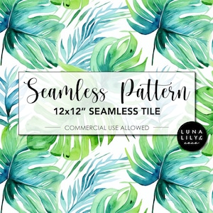 Tropical Foliage Seamless Pattern, Watercolor Tropical Pattern Tile, Tropical Leaves Pattern, Palm Leaves, Repeating Pattern, Commercial Use