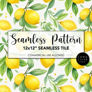 Watercolor Lemon Seamless Pattern, Lemons Print, Fruit Art, Watercolor Pattern, Fruit Pattern, Lemon Digital Paper, Food Prints, Digital Art