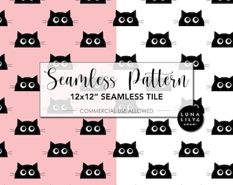 Black Cat Seamless Pattern, Cute Seamless, Cat digital paper, Seamless Cat Digital Pattern, Cat Silhouette Background, Instant Download