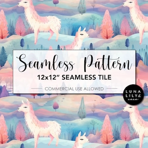 Llama Seamless Pattern Tile, Llama digital paper, Watercolor Cactus, Watercolor Llama, Desert Print, Repeating Pattern, Commercial Use