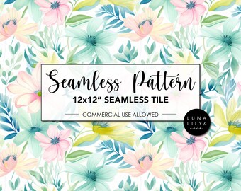 Abstract Floral Seamless Pattern Tile, Floral Seamless Digital Pattern, Watercolor Flowers, Soft Watercolor, Repeat Pattern, Commercial Use