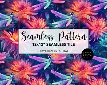 Libellen-nahtloses Muster, Sublimationsdesign, florales nahtloses Muster, Sommerdrucke, Libellendrucke, sich wiederholendes Muster, kommerzielle Nutzung