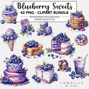 42 Watercolor Blueberry Desserts and drinks, Blueberry PNG, Blueberry Clipart, PNG Bundle, Commercial Use, png clipart, Transparent PNG