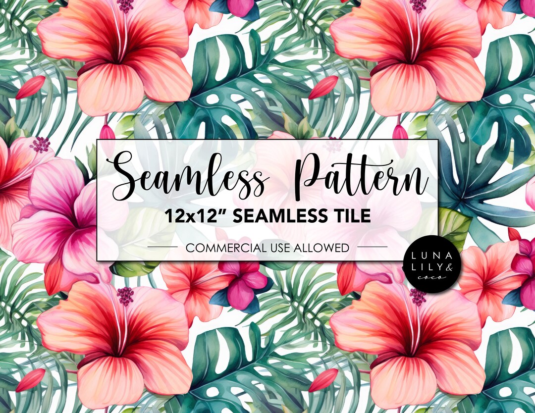 Tropical Flowers Seamless Pattern Tile, Tropical Prints, Hibiscus Print ...