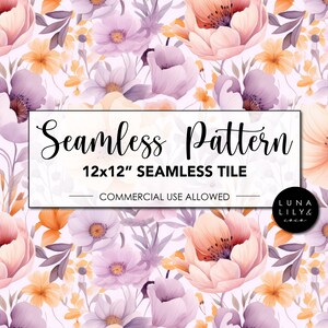 Lilac Abstract Floral Seamless Pattern Tile, Floral Seamless Digital Pattern, Soft Watercolor, Repeating Pattern, Commercial Use