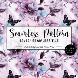Floral Seamless Pattern Tile, Floral Butterfly PNG pattern, Floral Seamless Digital Pattern, Repeating Pattern, Digital File