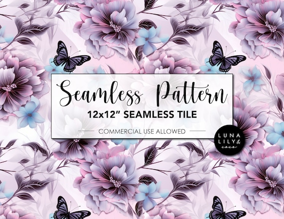 Floral Seamless Pattern Tile, Floral Butterfly PNG pattern, Floral Seamless Digital Pattern, Repeating Pattern, Digital File