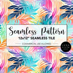 Tropical Foliage Seamless Pattern, Watercolor Tropical Pattern, Colorful leaves, Tropical Leaves, Palm Leaves, Repeat Pattern, Digital Art