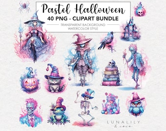 40 Pastel halloween clipart, Pastelloween Clipart, Halloween clipart, Commercial Use, watercolor clipart, Pastel Goth, Transparent PNG