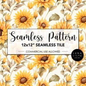Watercolor Sunflower Seamless Pattern Tile, Repeating Pattern, Floral Seamless Digital Pattern, Sunflower Pattern PNG, Commercial Use