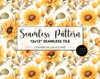 Aquarel zonnebloem naadloze patroon tegel, herhalend patroon, naadloze digitale bloemmotief, zonnebloem patroon PNG, commercieel gebruik
