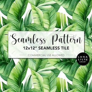Tropical Foliage Seamless Pattern, Watercolor Tropical Pattern Tile, Tropical Leaves Pattern, Palm Leaves, Repeating Pattern, Commercial Use
