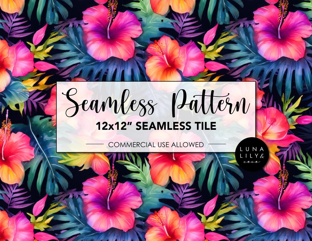 Tropical Flowers Seamless Pattern Tile, Tropical Prints, Hibiscus Print ...