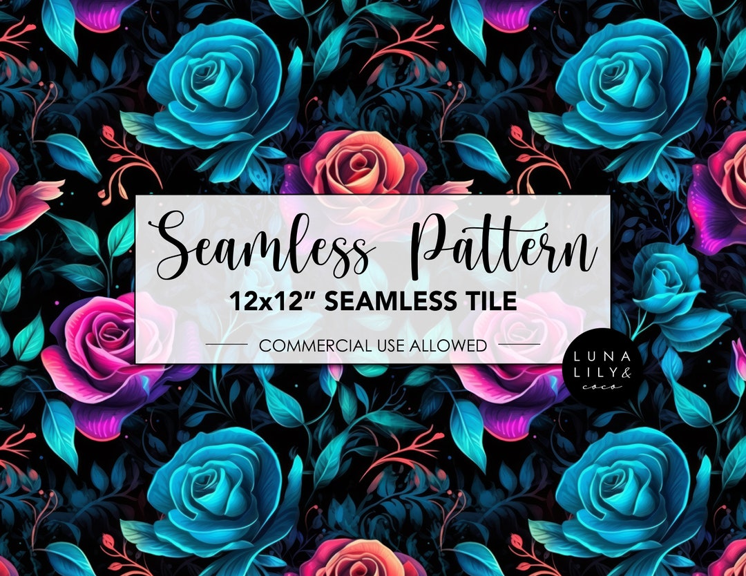 Write Me Roses Patterns Roses Patterns, Colorful Roses on Black Background, Floral Digital ...