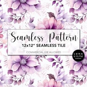 Watercolor Floral Seamless Pattern Tile, Purple and Pink Repeating Pattern, Floral Seamless Digital Pattern, Commercial Use