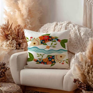 Colorful Fish Pillows | Vibrant Garden Decor, Home Decor Accents, Nautical Throw Pillow, Unique Gift