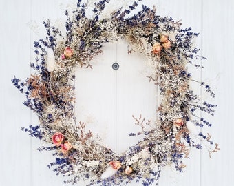 Spring summer wreath, wreath for door, summer wreath, home decor, lavender, roses, gypsophila, dried flowers, dried flower wreath,home decor