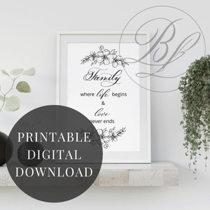 Family Where Life Begins And Love Never Ends, printable wall art, home decor, family definition, quote poster, digital art, instant download