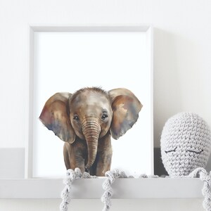 Baby Elefant Portrait Safari Baby Tier Aquarell Kunst Dschungel Tier Wand Kunst Safari Kinderzimmer Dekor Baby Room Decor Wand Kunst Elefant Druck