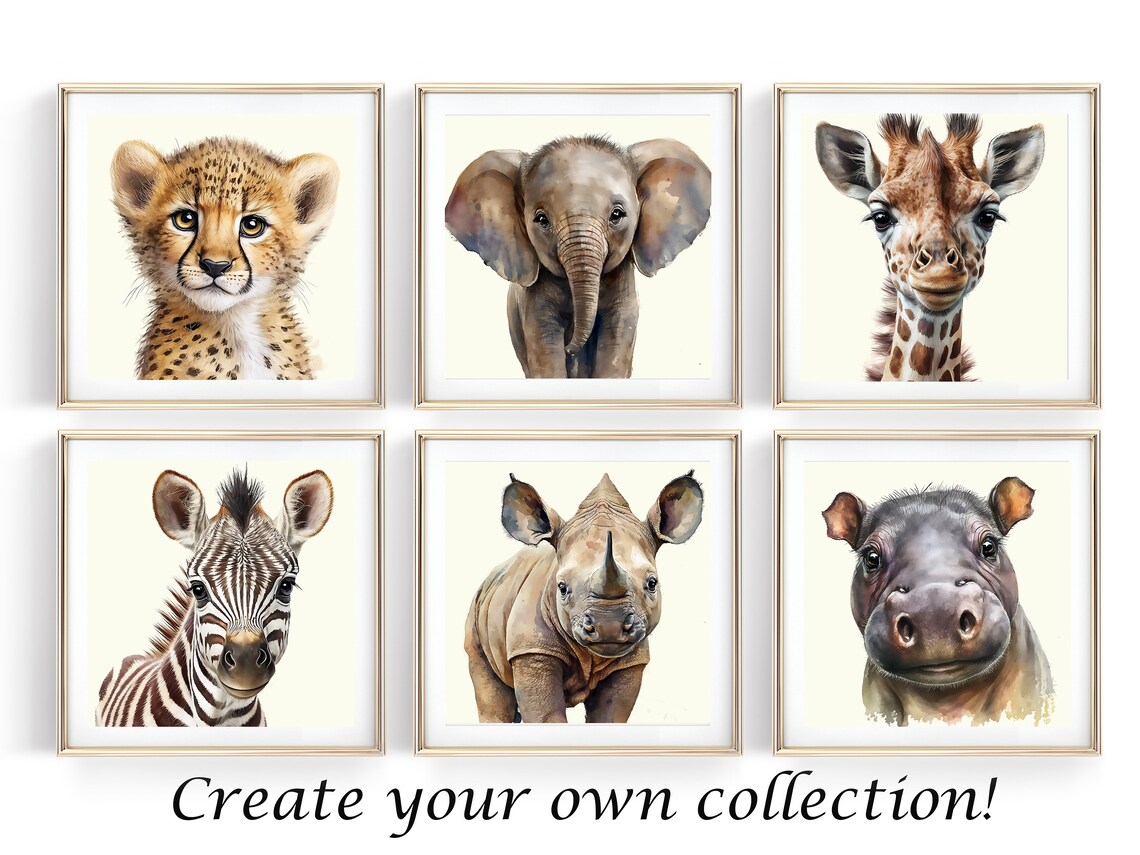 Lion Cub Watercolor Art Cute Safari Baby Animal Portrait Nursery Room