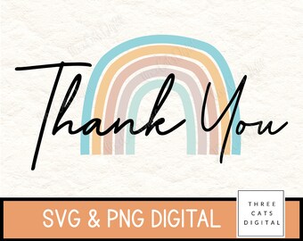 Thank you svg,  thank you card, png, instant digital download, rainbow svg,