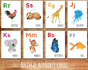 Alphabet flash cards, Alphabet printable, animal alphabet flash cards, printable alphabet cards 5x7