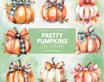 Paquete de imágenes prediseñadas de otoño en acuarela, imágenes prediseñadas de calabaza, imágenes prediseñadas de elementos de otoño, imágenes prediseñadas de otoño acogedor, imágenes prediseñadas de Cottagecore, imágenes prediseñadas de calabaza en moños