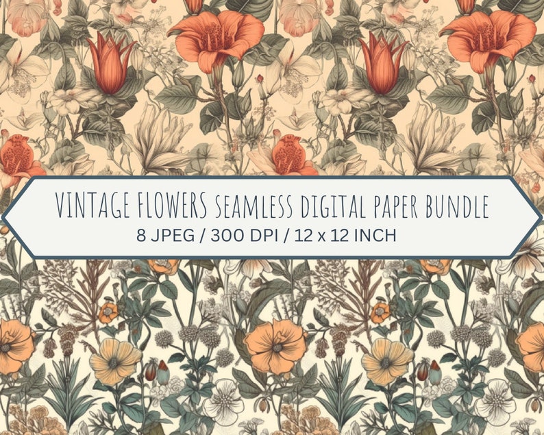 Vintage Flowers Digital Paper Bundle Antique Floral Seamless - Etsy