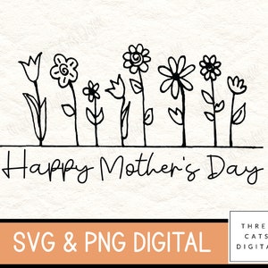 Gelukkige Moederdag svg, verse bloemen svg, png, handgetekende doodle, gelukkige moederdag van kinderen, geknipt bestand, instant download