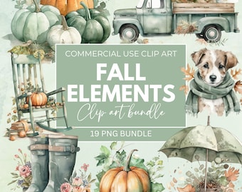 Aquarel herfst clipartbundel, herfstelementen illustraties, gezellige herfst clipart, Cottagecore clipart, pompoen clipart