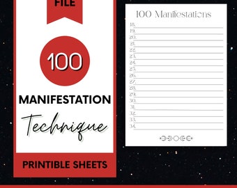 Manifestation journal pages, 100 manifestation technique, manifestation printable, law of attraction printable, journal pages