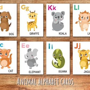 Alphabet flash cards, Alphabet printable, animal alphabet flash cards, printable alphabet cards 5x7