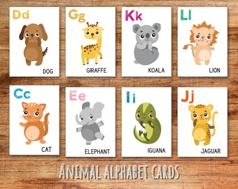 Alphabet flash cards, Alphabet printable, animal alphabet flash cards, printable alphabet cards 5x7
