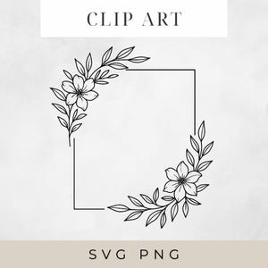 Square Floral Frame SVG – Minimalist Hand-Drawn Monogram Border – Black  White Botanical Line Art for Cricut, PNG Sublimation