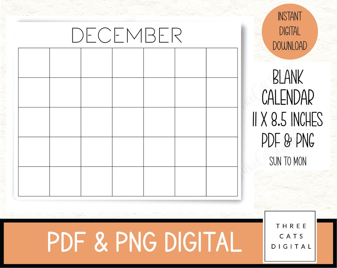 Blank Calendar, Blank Monthly Calendar, Calendar Template, Printable ...
