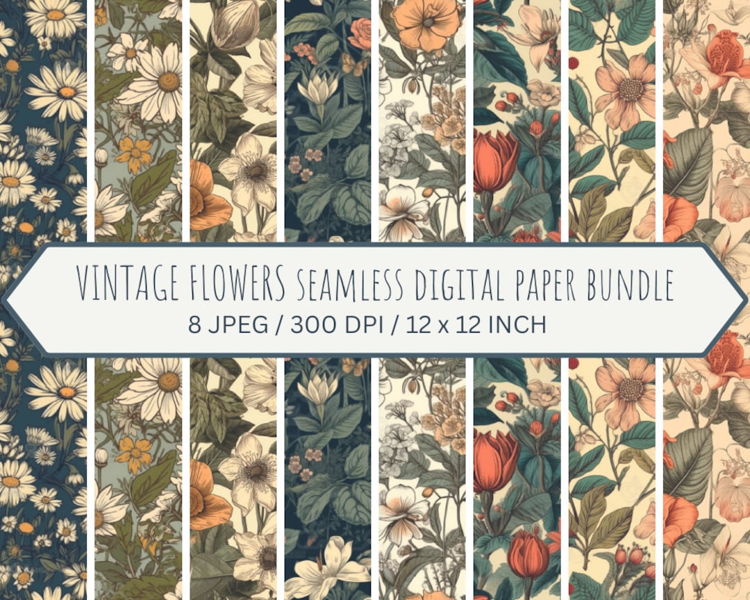 Vintage Flowers Digital Paper Bundle, Antique Floral Seamless Paper ...