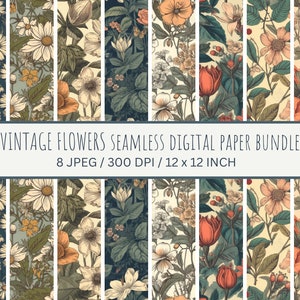 Vintage Flowers digital paper bundle, antique floral seamless paper, scrapbook clip art, floral digital paper, flower background