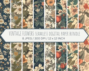 Vintage Flowers digital paper bundle, antique floral seamless paper, scrapbook clip art, floral digital paper, flower background