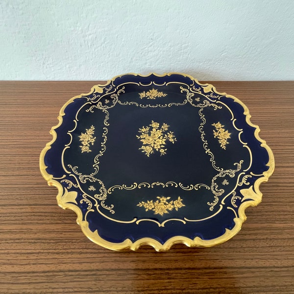 Reichenbach GDR I Echt Kobalt I Vintage I Hand-painted Blue Gold I Decorative Big Plate