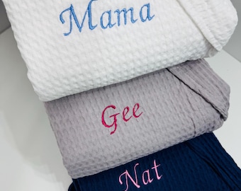 Personalised Custom Waffle Robe: Cotton Embroidered Spa Robe Bride Groom Mother Father Anniversary Gift Airbnb Unisex