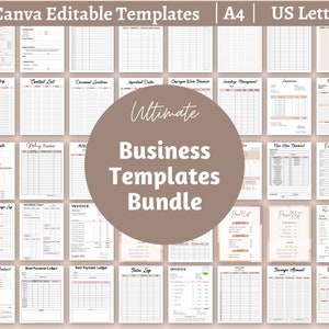 Business Templates Bundle, Fully Editable in Canva, Small Business Bundle - Price Quote Receipt Inventory Management Tracker, Sales, Planner