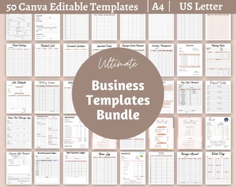Business Templates Bundle, Fully Editable in Canva, Small Business Bundle - Price Quote Receipt Inventory Management Tracker, Sales, Planner
