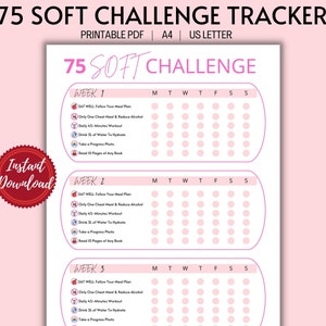 75 Soft/Easy Challenge Daily Tracker | Habit Tracker | Fitness Journal, Self Improvement| Digital Download/Ready to Print | A4-US Letter PDF