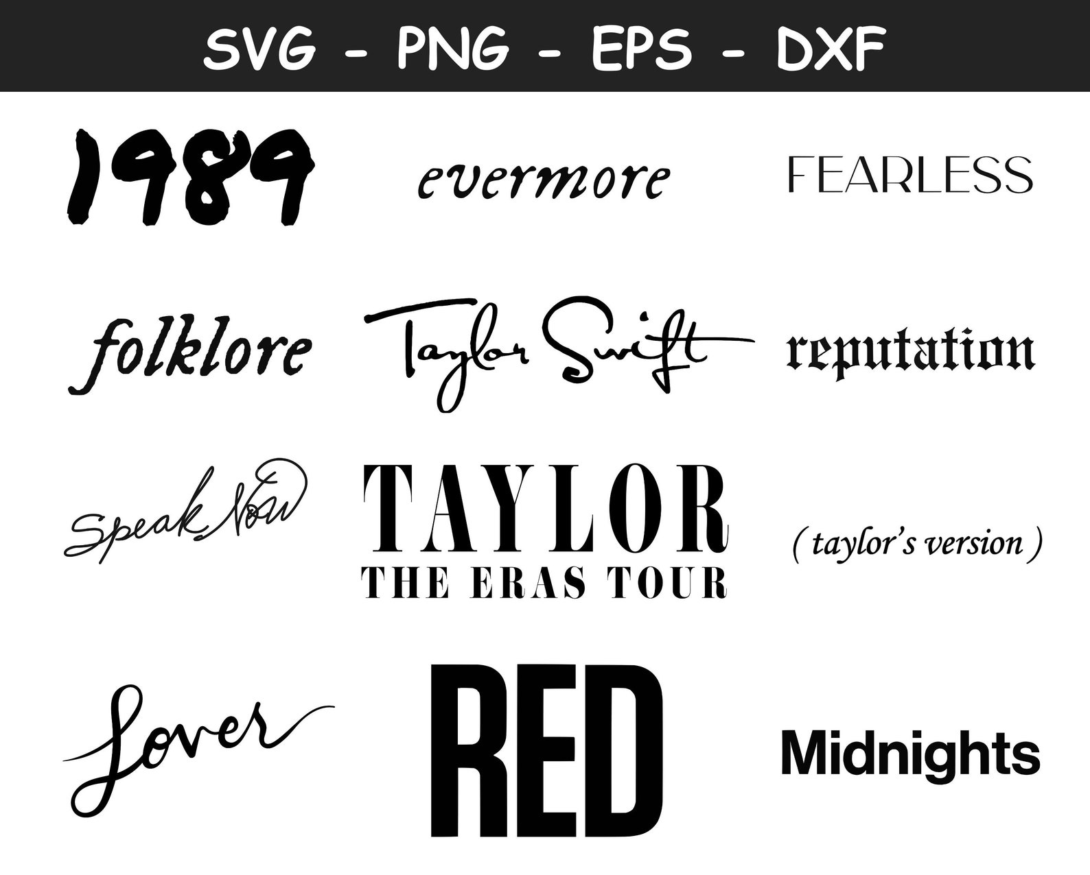 Taylor's Version Album Names Svg Taylor's Eras Svg Etsy Canada